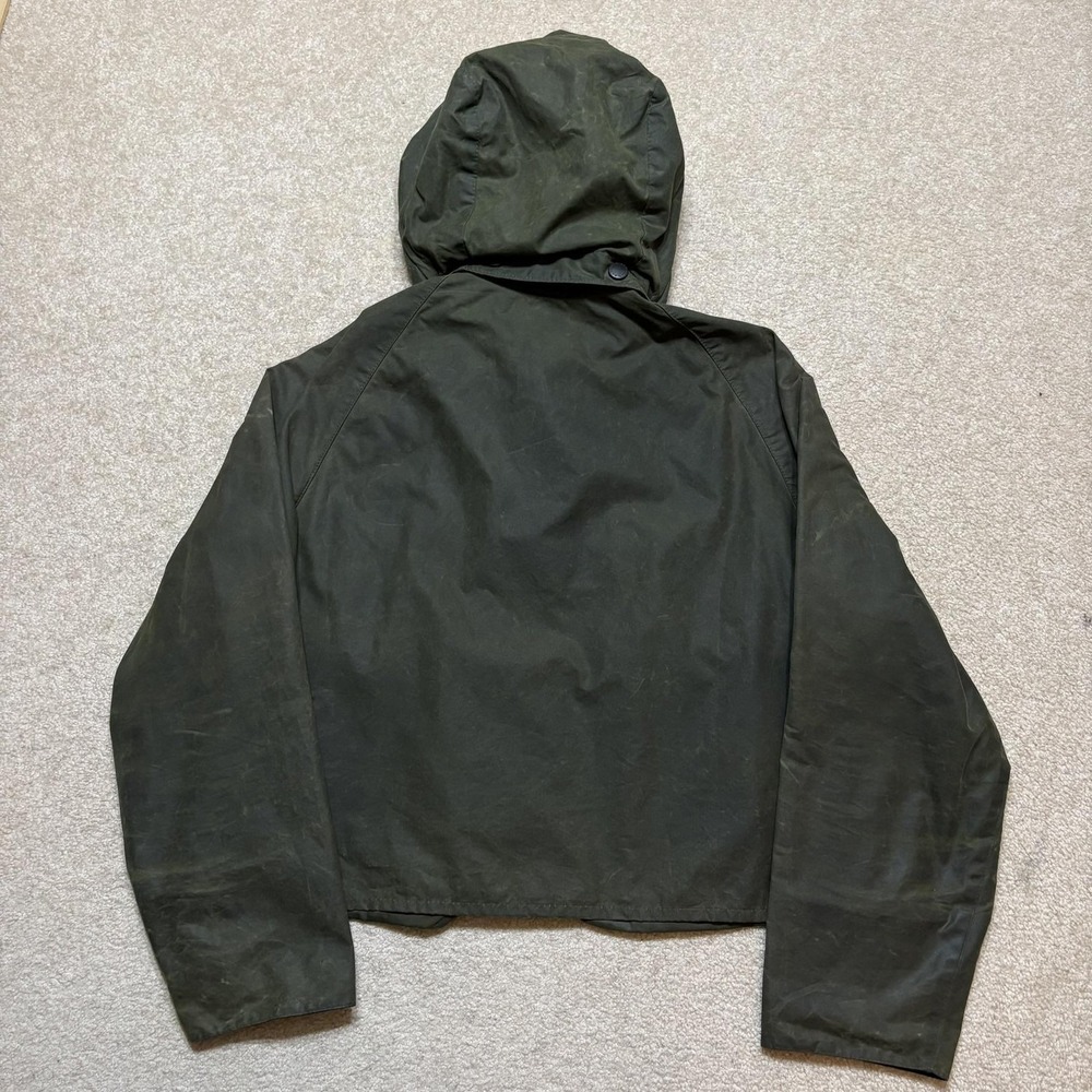 Vtg Barbour A130 Spey Jacket Mens Large Short Green Waxed Made England Hooded - Picture 2 of 16